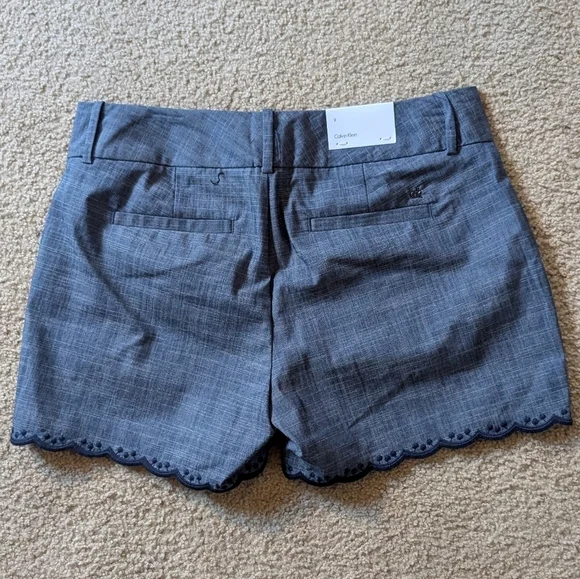 New With Tags Calvin Klein Gray Blue Scallop Bottom Chino Shorts Size 2 - Picture 5 of 7
